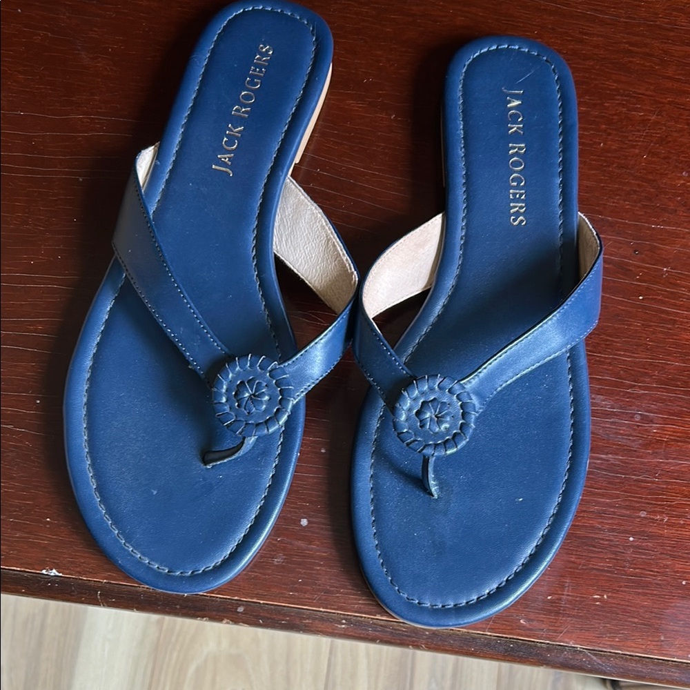 Jack Rogers Blue Thong Sandals with Rosette